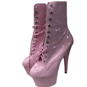 Pleaser Pink Patent Lace-Up Platform Heels